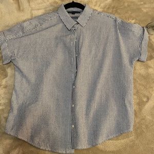 Blue and white striped button down